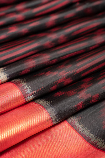 Black and Red Pure Ikkat Silk Saree - Clio Silks