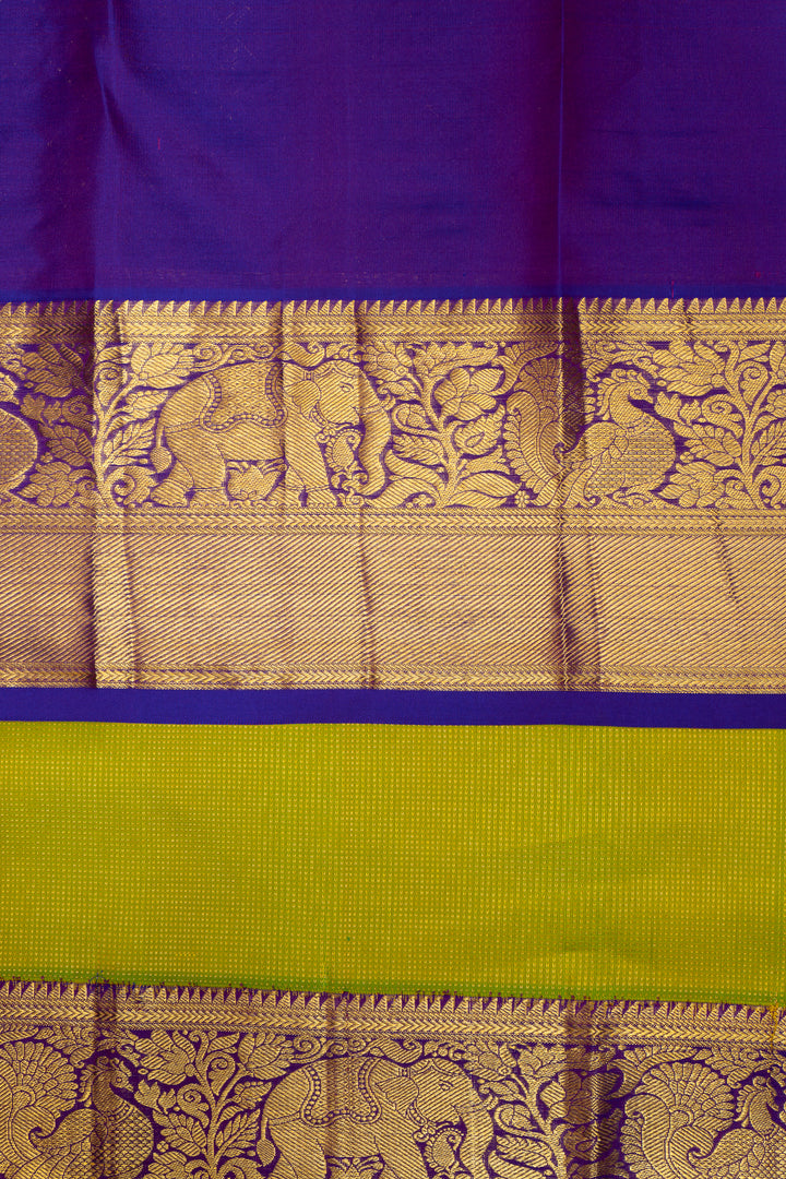 Lime Green and Purple Zari Self Pure Kanchipuram Silk Saree - Clio Silks