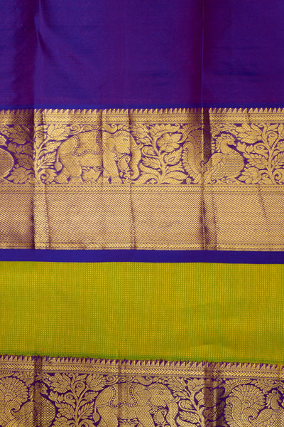 Lime Green and Purple Zari Self Pure Kanchipuram Silk Saree - Clio Silks