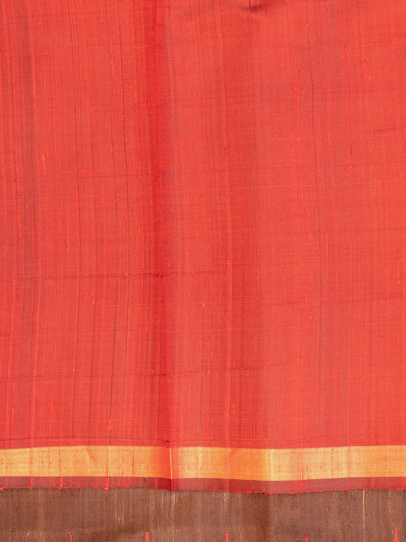 Brown and red temple border pure raw silk Tussar saree