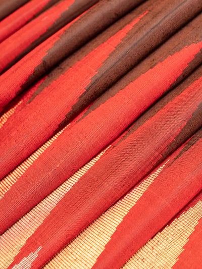 Brown and red temple border pure raw silk Tussar saree