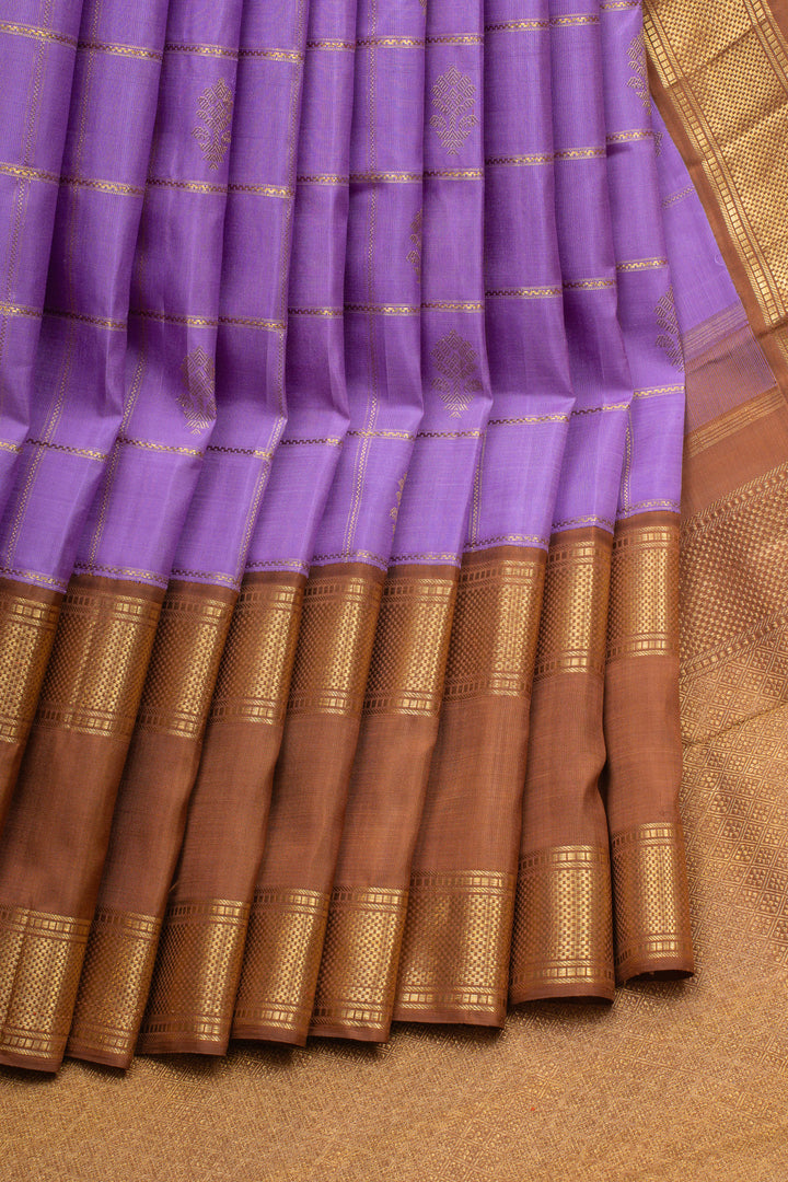 Purple and brown Jamdani checks pure kanchipuram silk saree