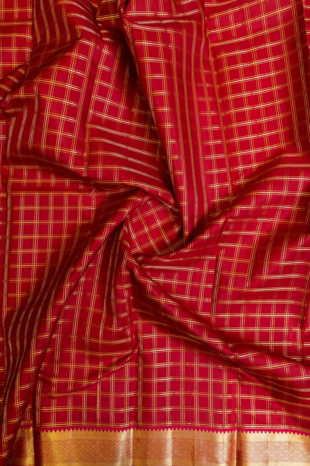 Red zari checks pure Kanchipuram silk saree
