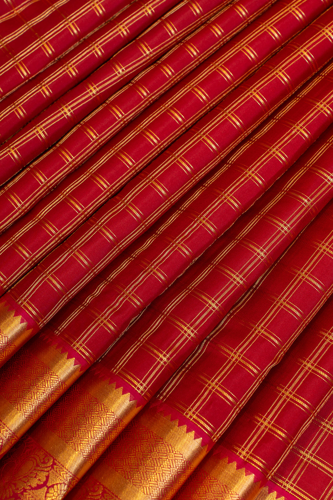 Red zari checks pure Kanchipuram silk saree