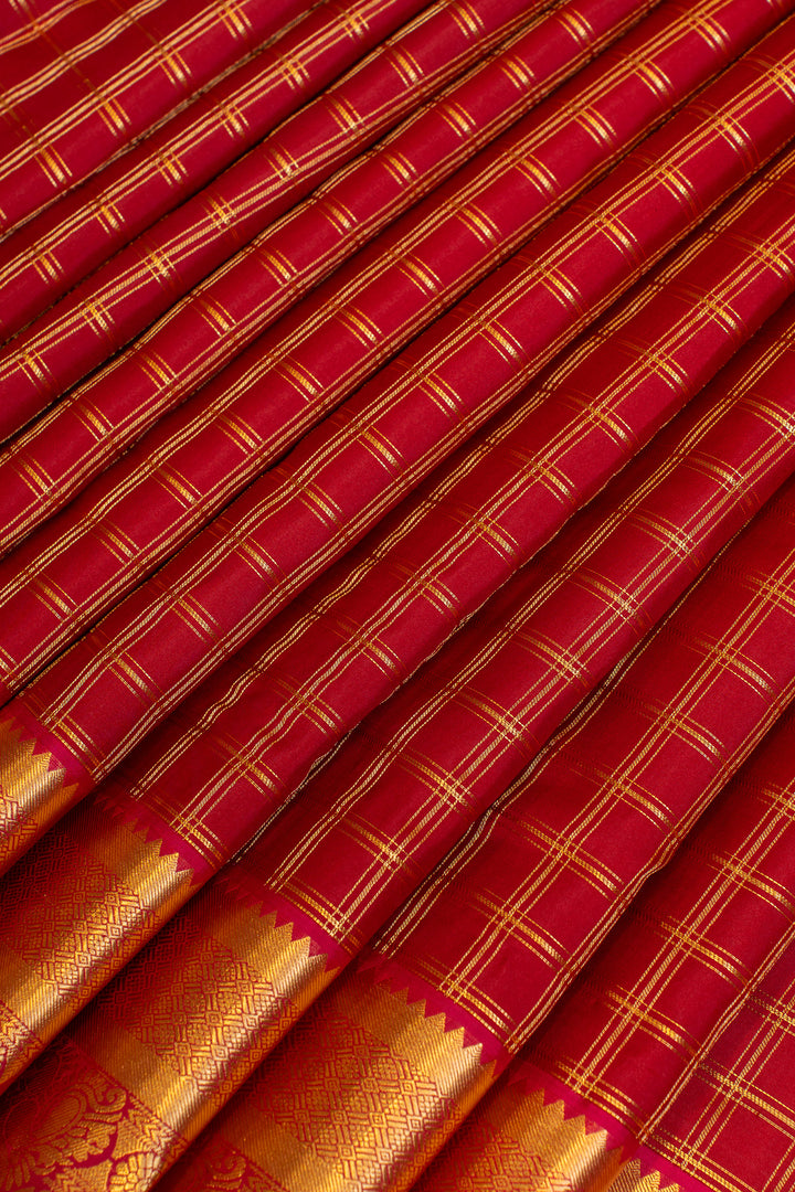 Red zari checks pure Kanchipuram silk saree