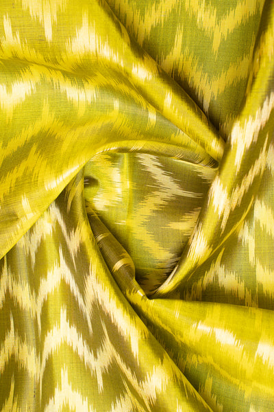 Lime Green and Magenta Pure Ikat Silk Saree - Clio Silks