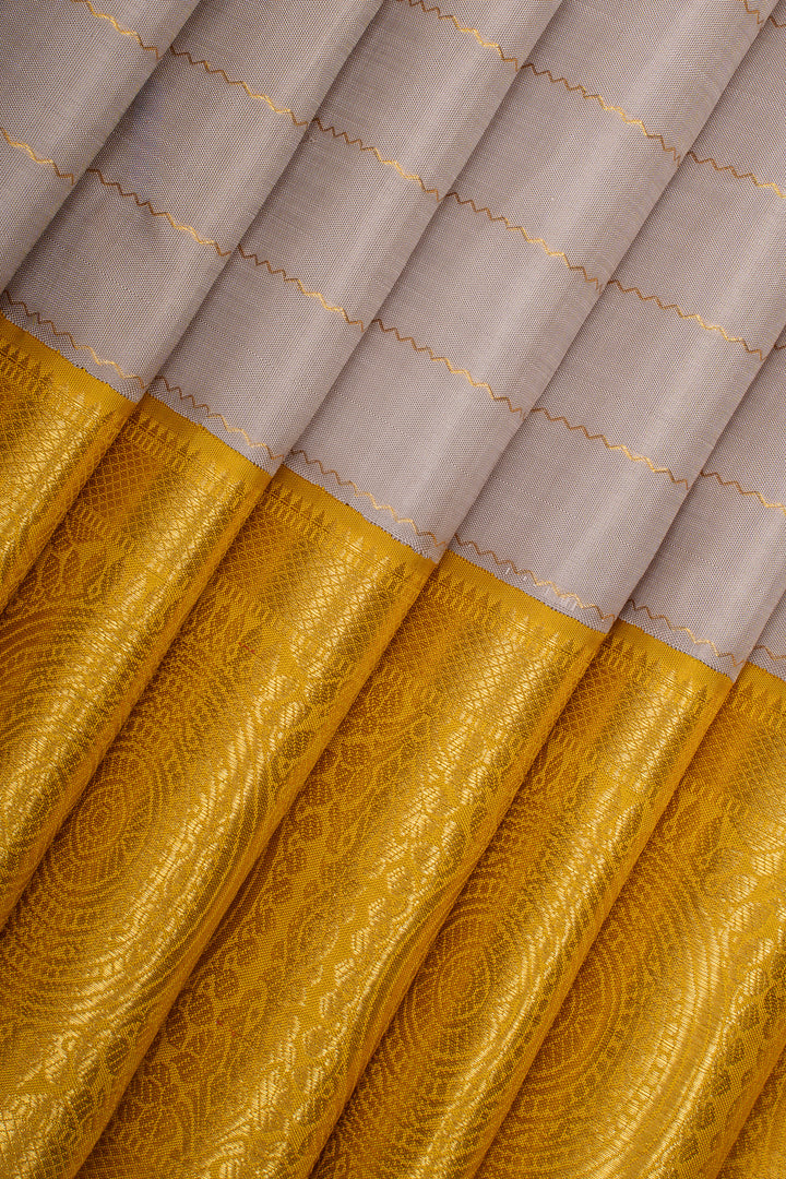 Silverish grey and yellow neli stripes pure kanchipuram silk saree