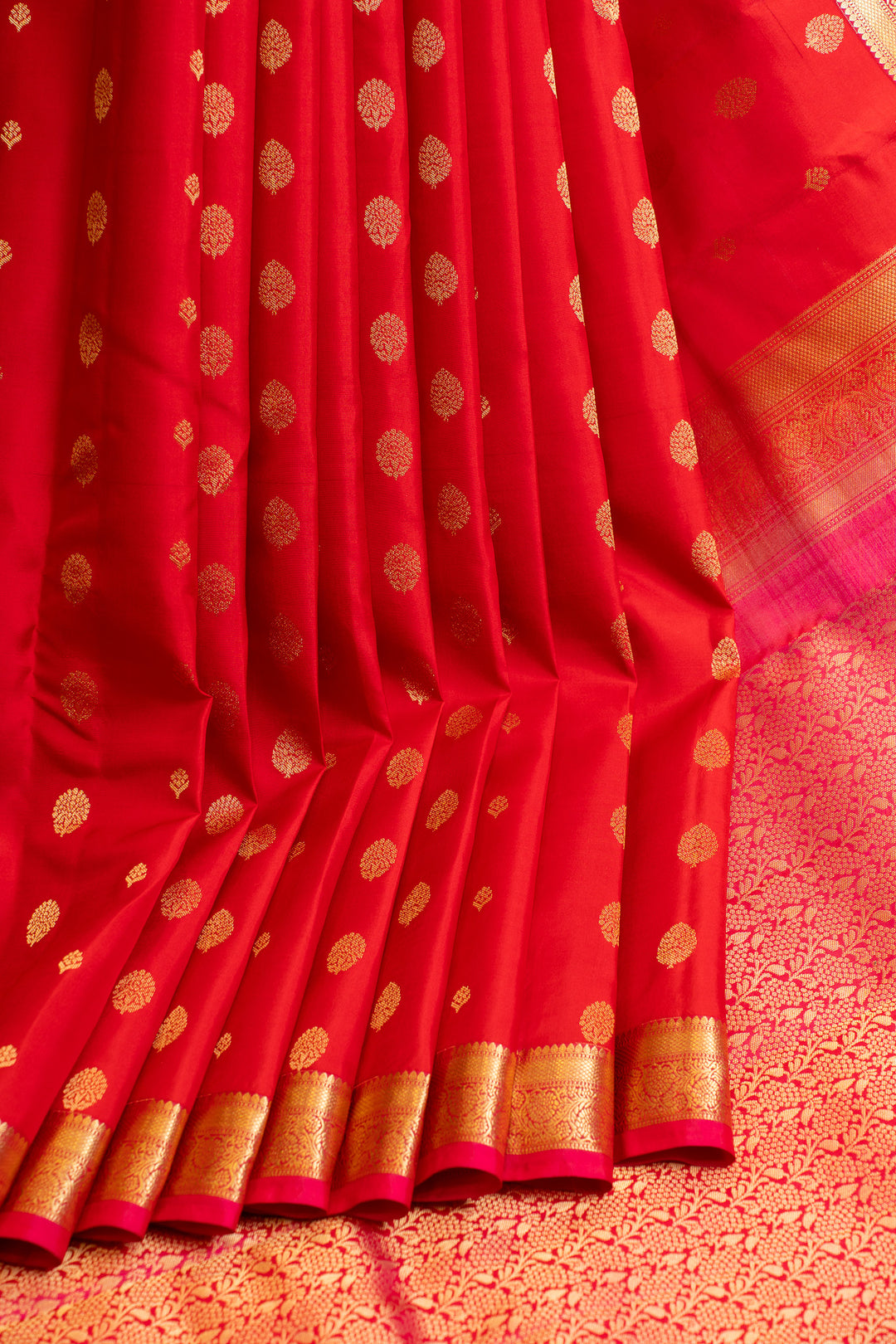 Vermillion red traditional pure Kanchipuram silk saree