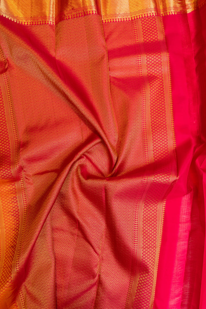 Peach zari stripes pure Kanchipuram silk saree