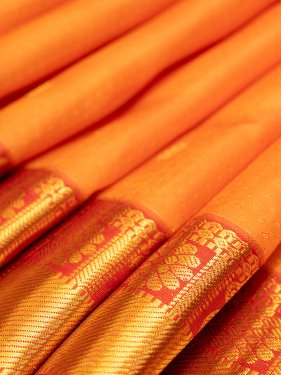 Orange and Red Brocade Pure Kanjivaram Silk Saree