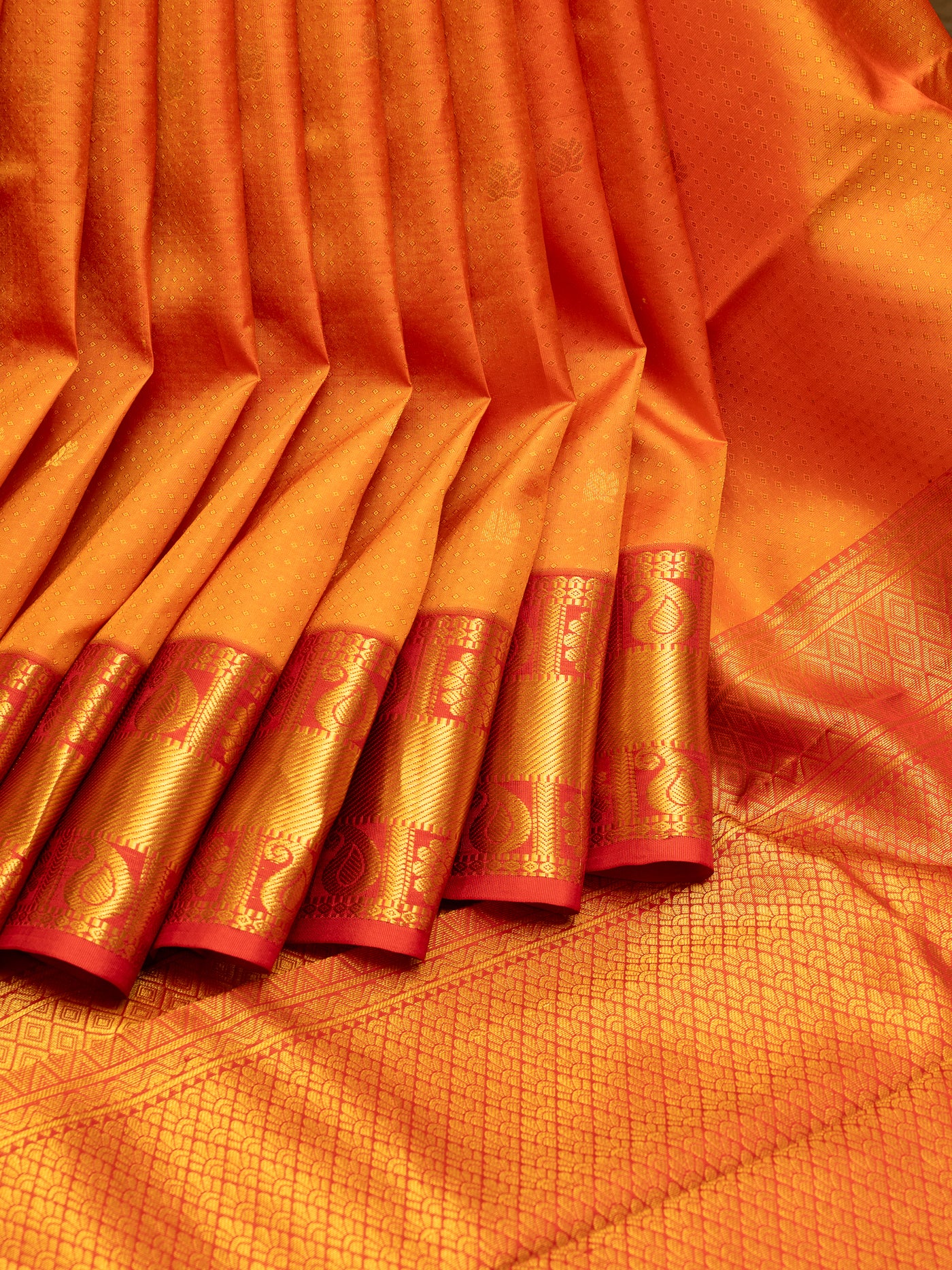 Orange and Red Brocade Pure Kanjivaram Silk Saree