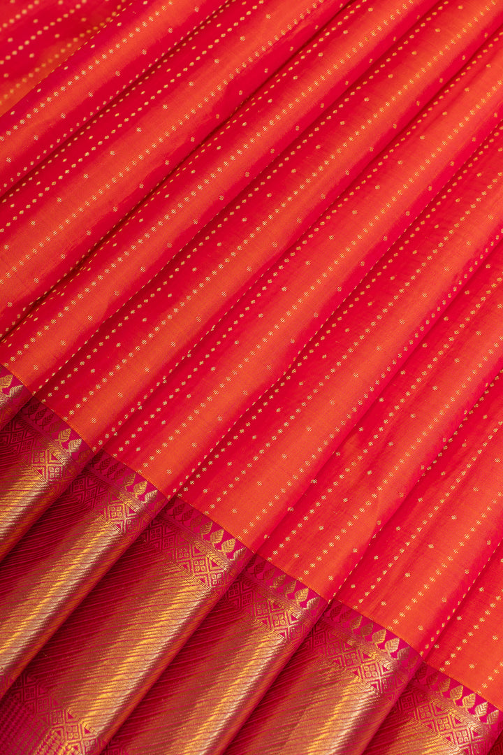 Peach zari stripes pure Kanchipuram silk saree
