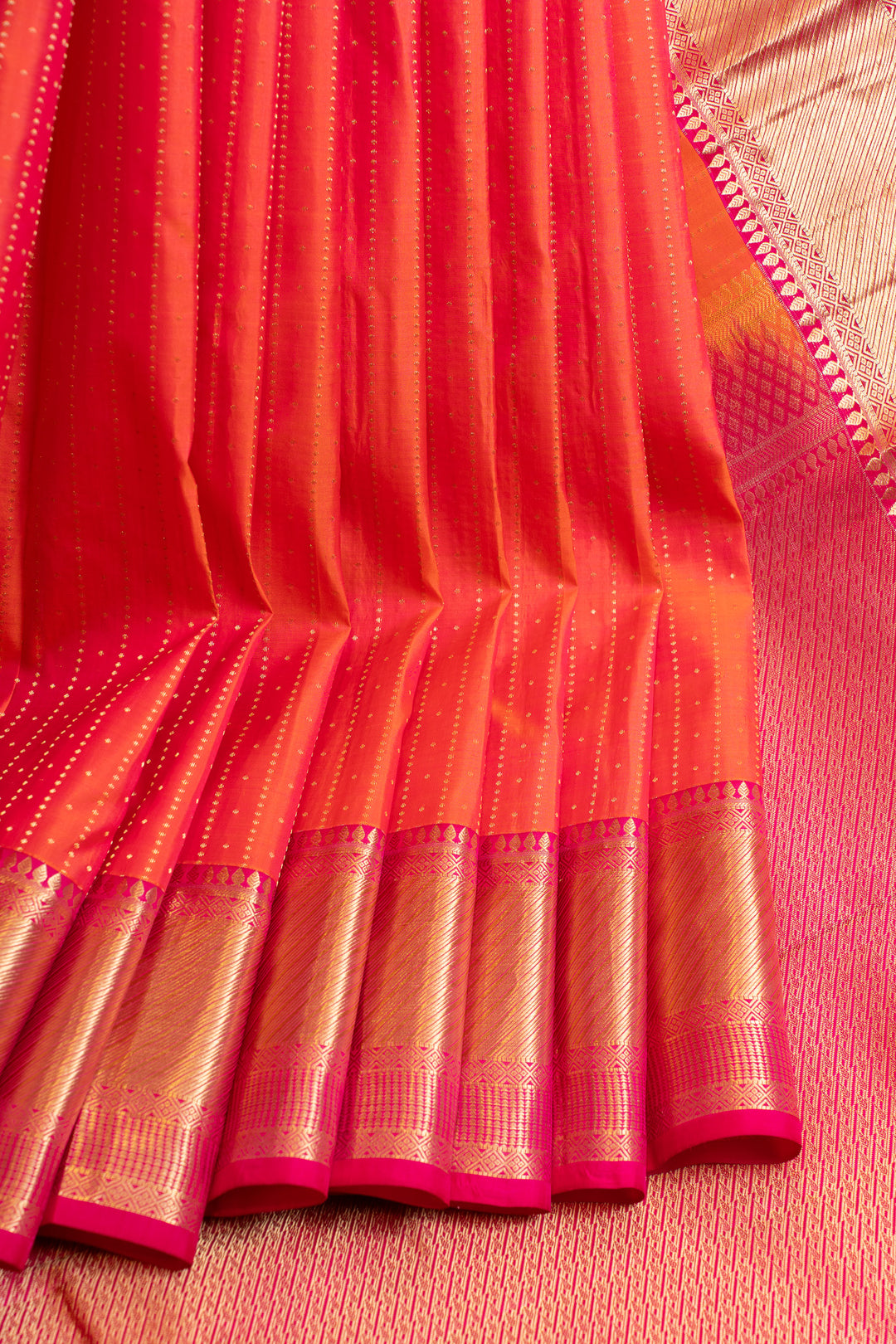 Peach zari stripes pure Kanchipuram silk saree