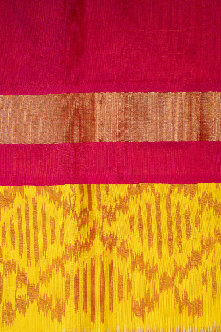 Yellow and Pink Pure Ikkat Silk Saree - Clio Silks