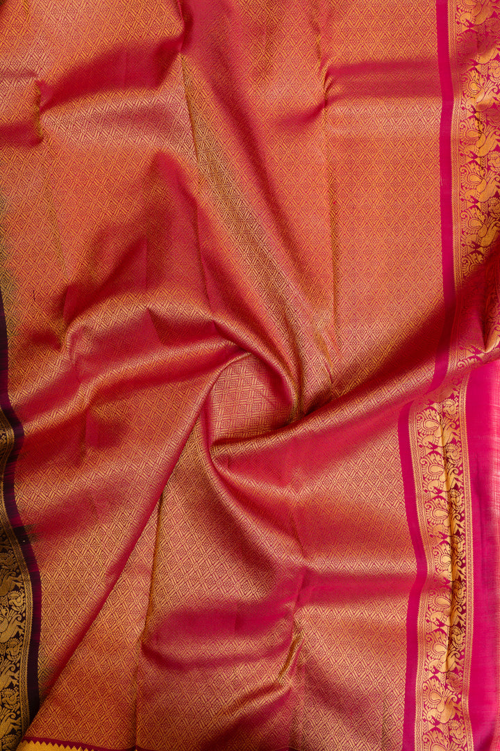 Aubergine Purple zari checks pure Kanchipuram silk saree