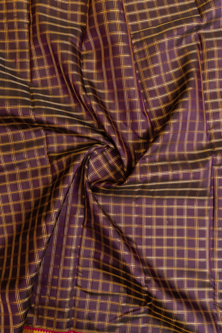 Aubergine Purple zari checks pure Kanchipuram silk saree