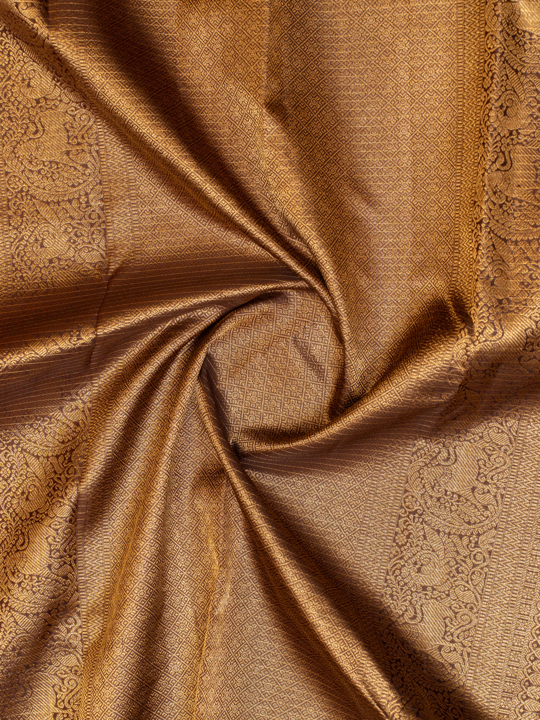 Maroon and brown zari checks korvai Kanchipuram silk saree