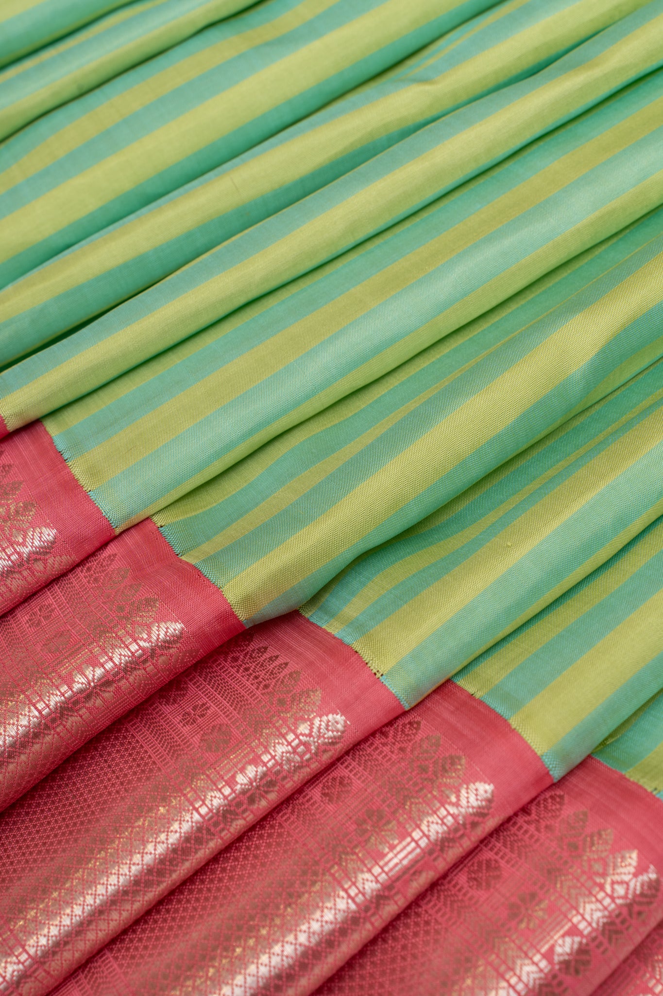 Mint green stripes pure Kanchipuram silk saree