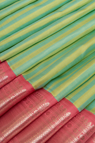 Mint green stripes pure Kanchipuram silk saree