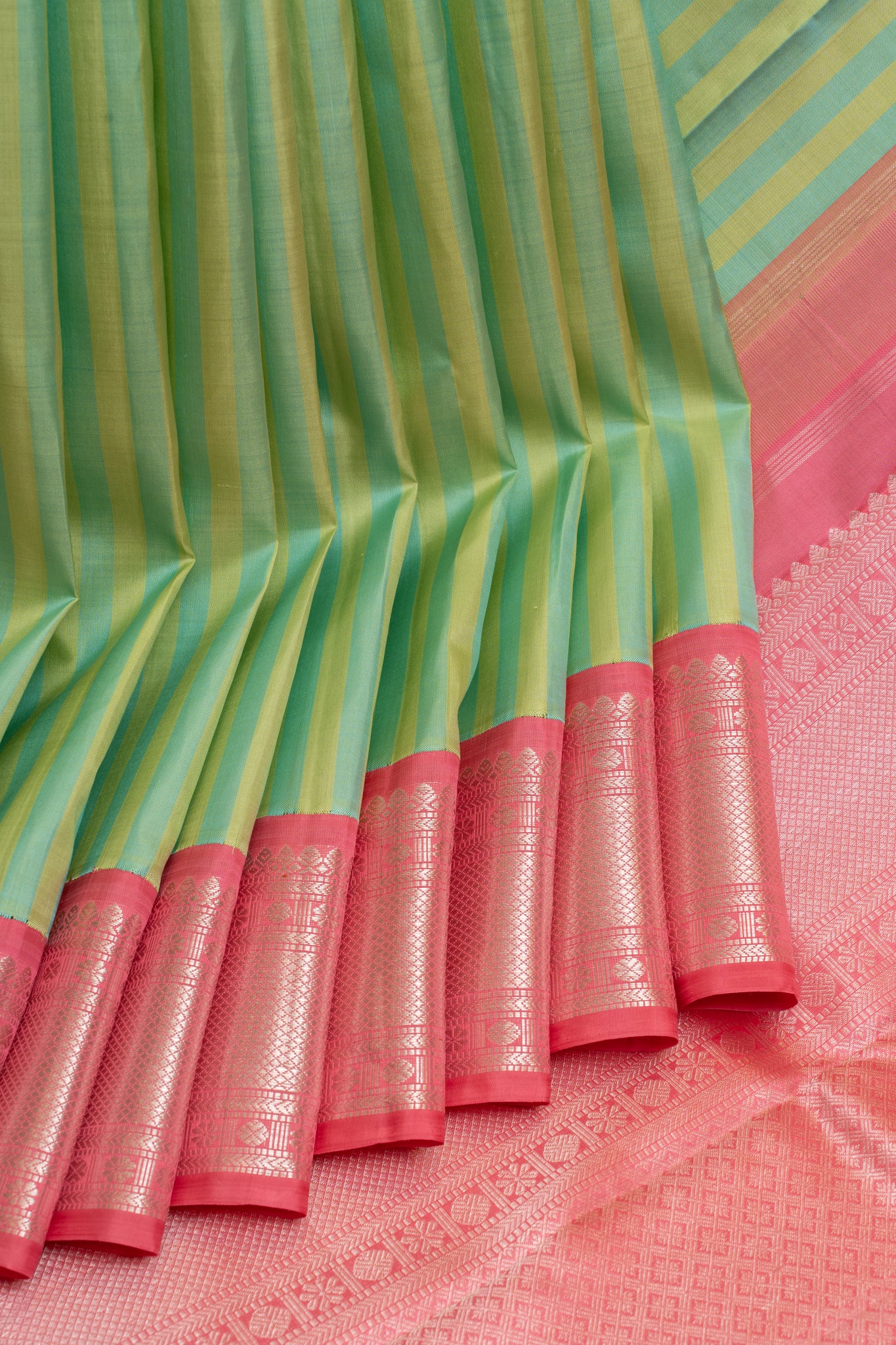 Mint green stripes pure Kanchipuram silk saree