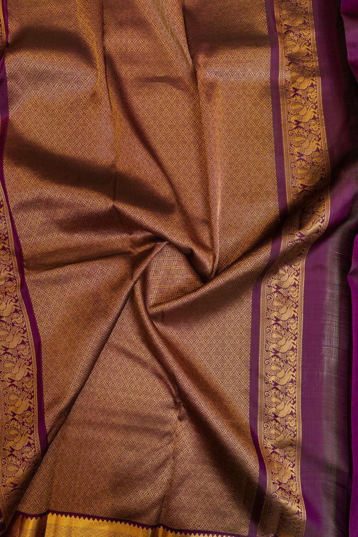 Purple zari checks pure Kanchipuram silk saree