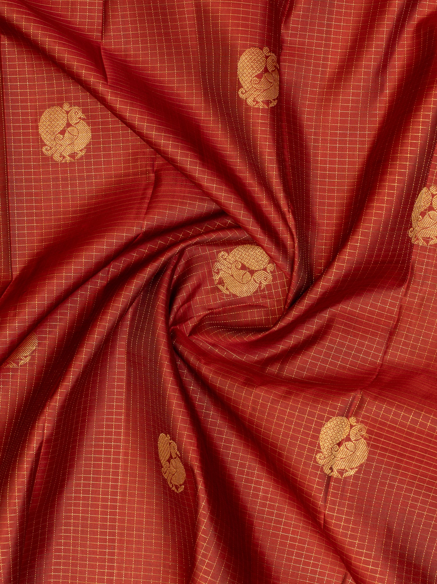 Maroon and brown zari checks korvai Kanchipuram silk saree