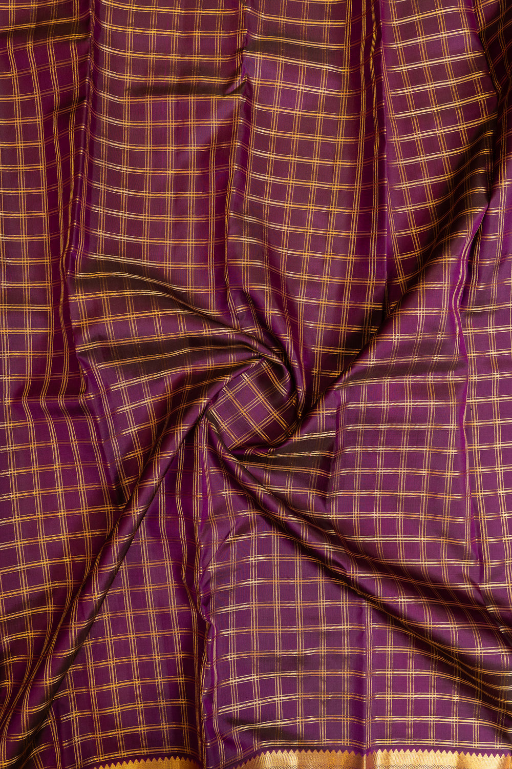Purple zari checks pure Kanchipuram silk saree