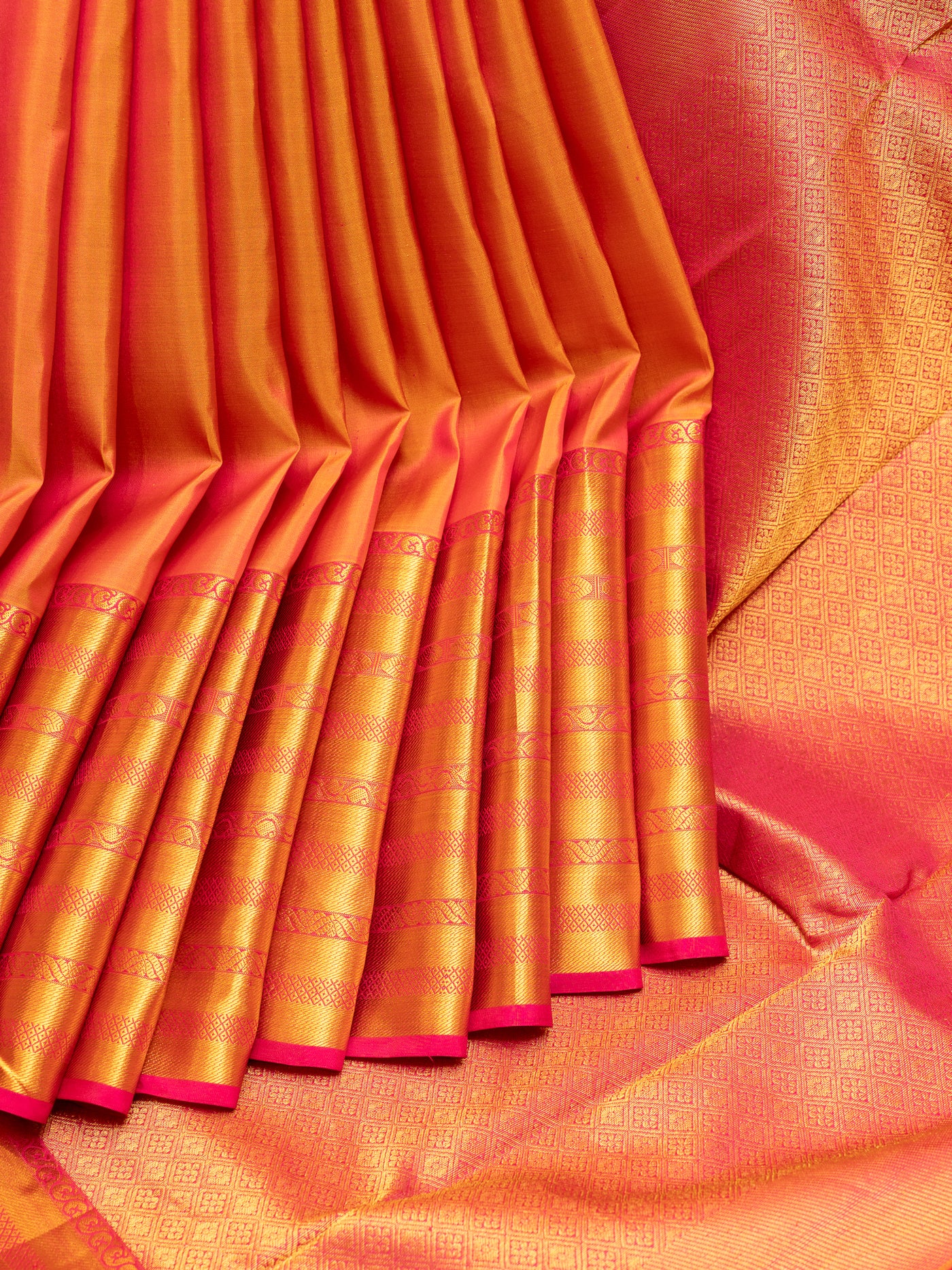 Peach Orange Pure Kanchipuram Silk Saree