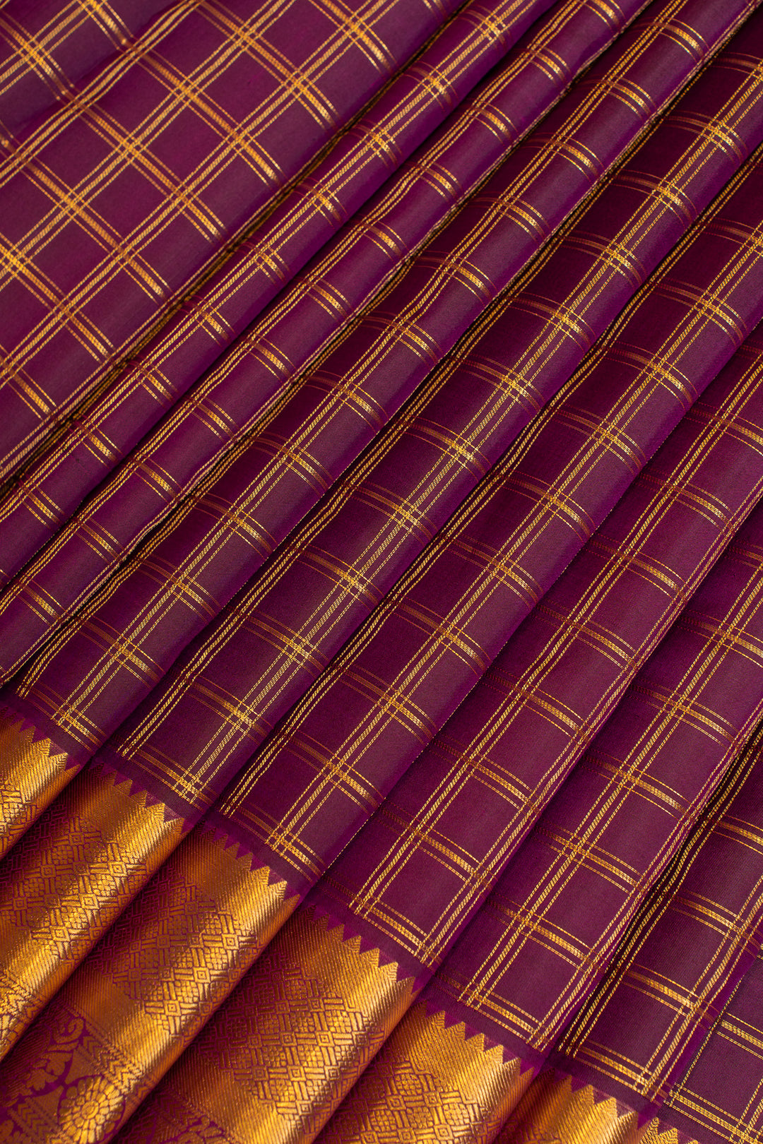 Purple zari checks pure Kanchipuram silk saree