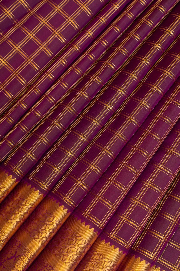 Purple zari checks pure Kanchipuram silk saree