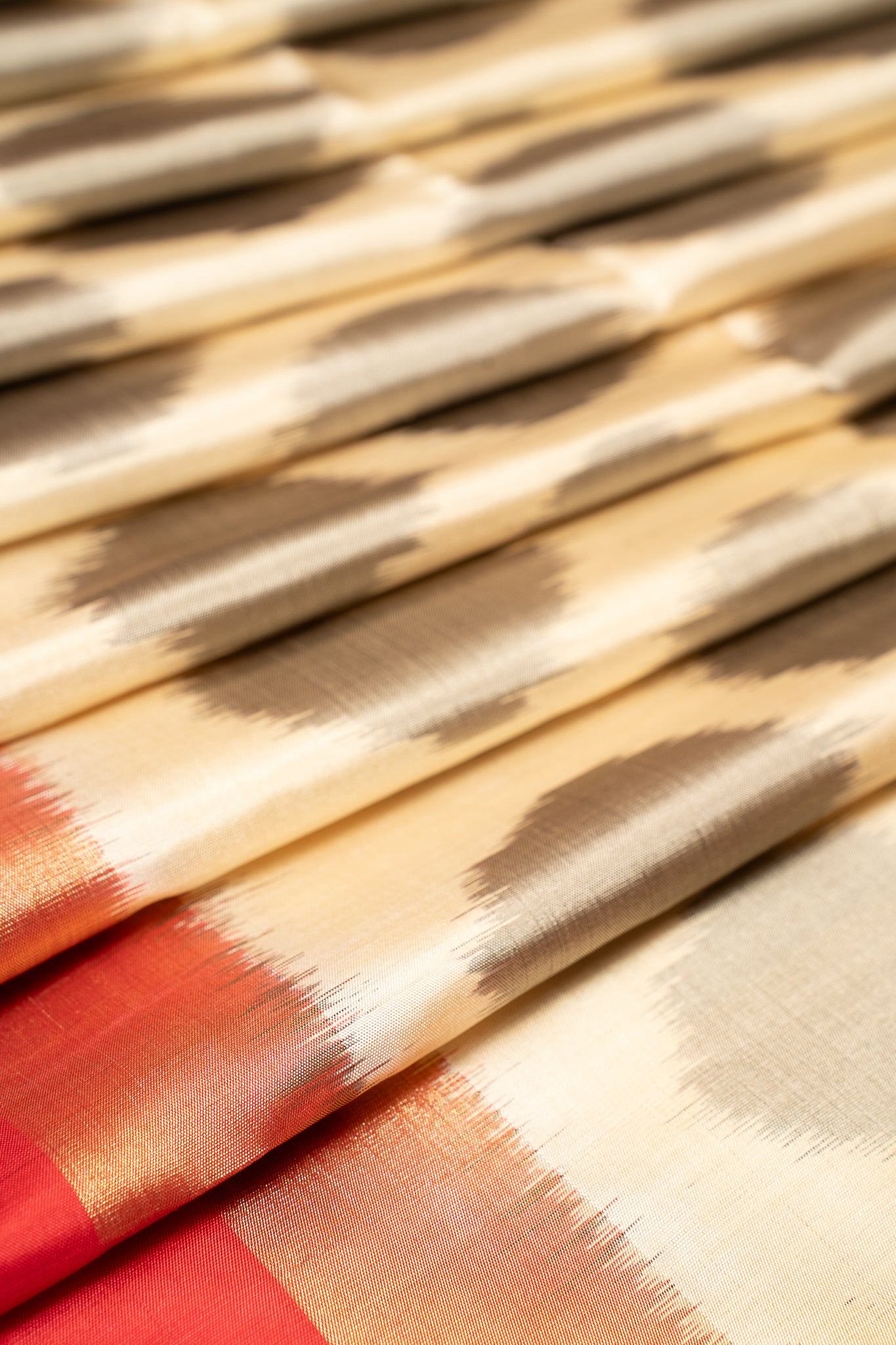 Off White and Red Pure Ikkat Silk Saree - Clio Silks