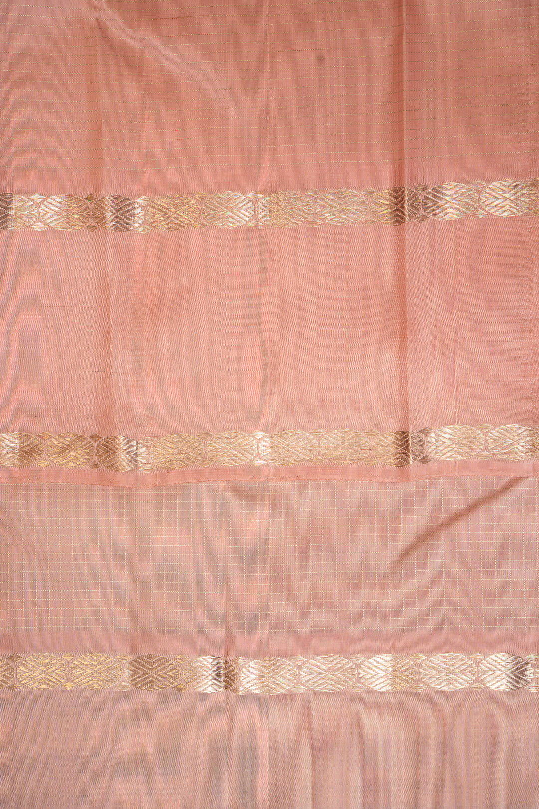 Salmon Pink and Silver Checks Rettai Pettu Pure Kanchipuram Silk Saree - Clio Silks