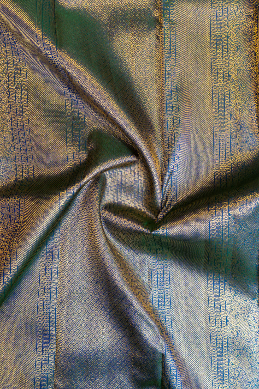 Peacock blue zari checks pure Kanchipuram silk saree