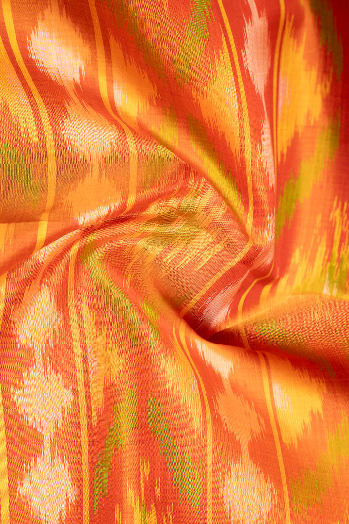 Red and Orange Pure Ikat Silk Saree - Clio Silks