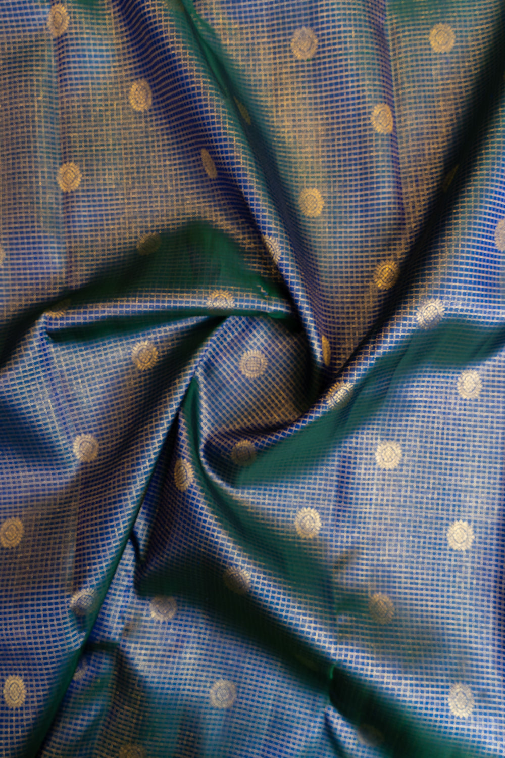 Peacock blue zari checks pure Kanchipuram silk saree