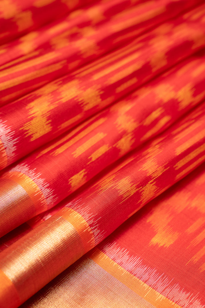 Red and Orange Pure Ikat Silk Saree - Clio Silks
