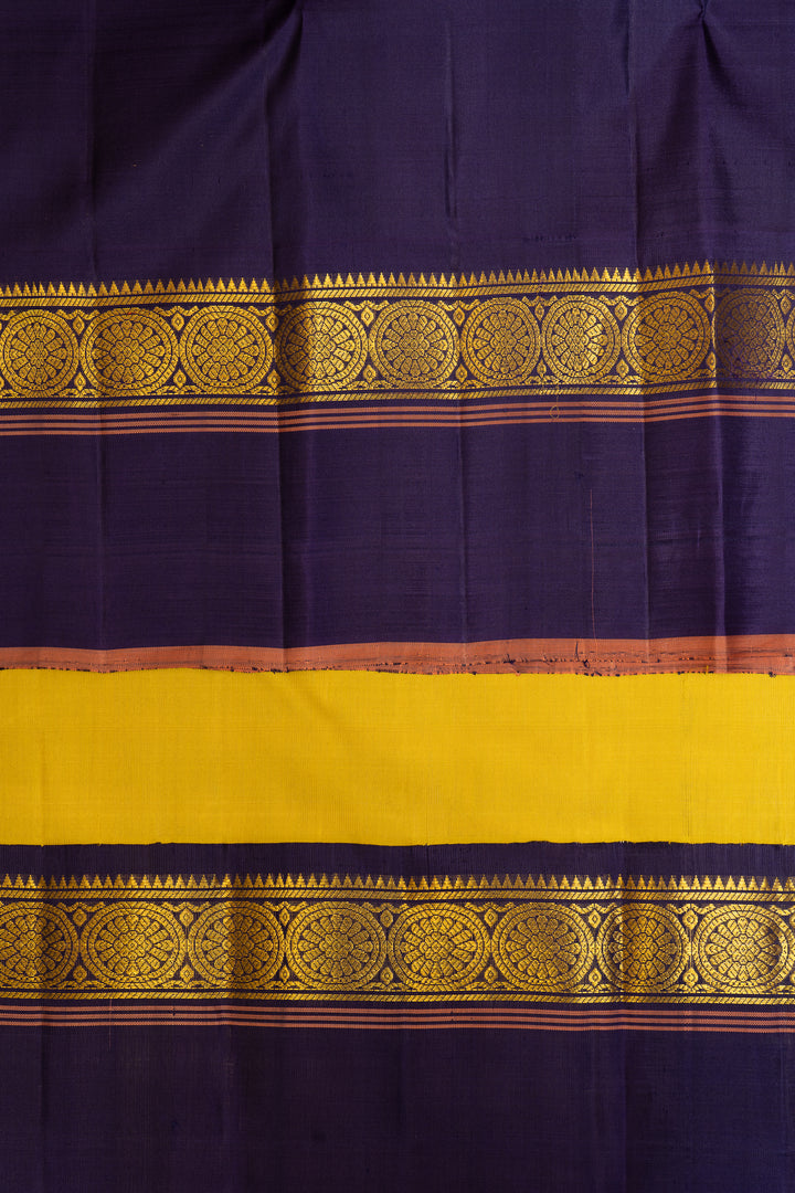 Yellow and Blue Pure Kanchipuram Silk Saree - Clio Silks