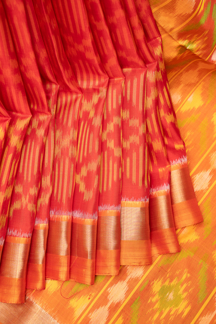 Red and Orange Pure Ikat Silk Saree - Clio Silks