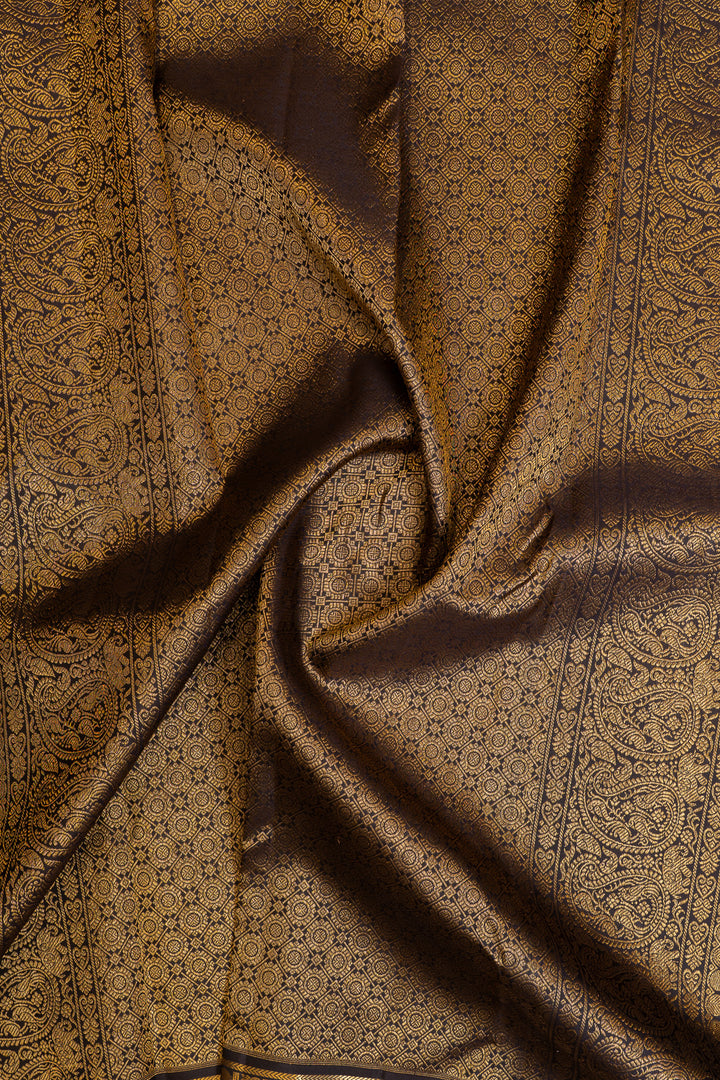 Olive green and brown pure Kanchipuram silk saree