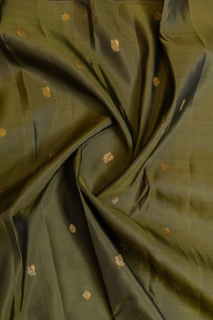 Olive green and brown pure Kanchipuram silk saree