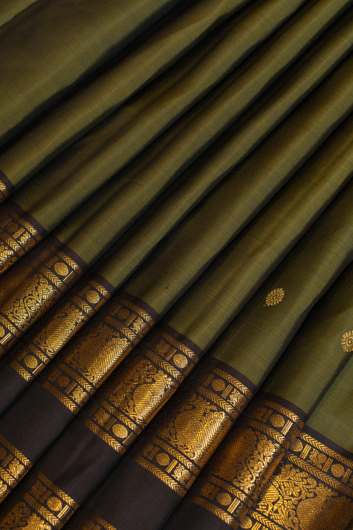 Olive green and brown pure Kanchipuram silk saree