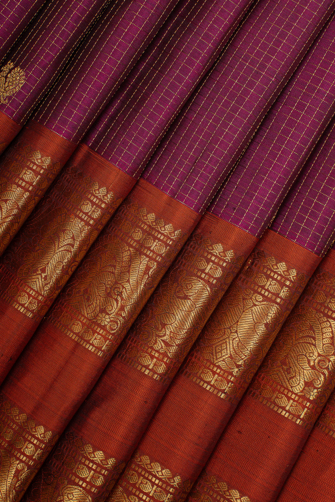 Purple Zari Checks Pure Kanchipuram Silk Saree