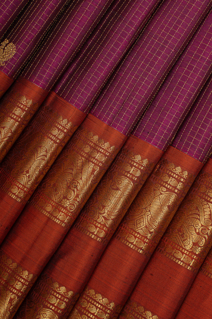 Purple Zari Checks Pure Kanchipuram Silk Saree