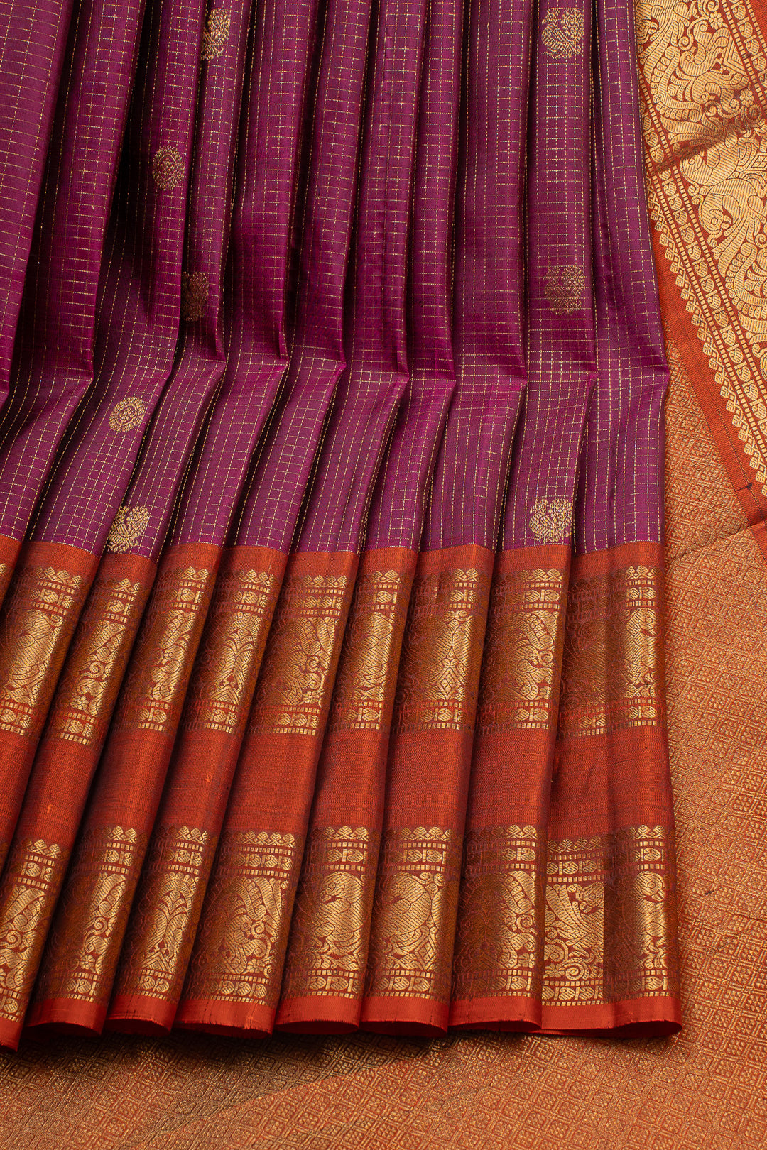 Purple Zari Checks Pure Kanchipuram Silk Saree