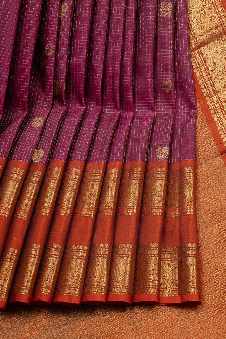Purple Zari Checks Pure Kanchipuram Silk Saree