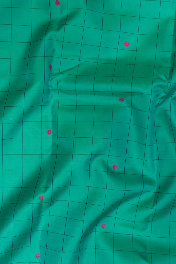 Turquoise Blue Thread Border Pure Kanchipuram Silk Saree - Clio Silks