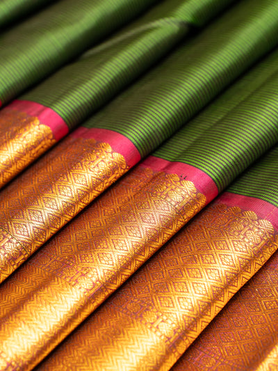 Bottle Green Stripes Pure Kanchipuram Silk Saree