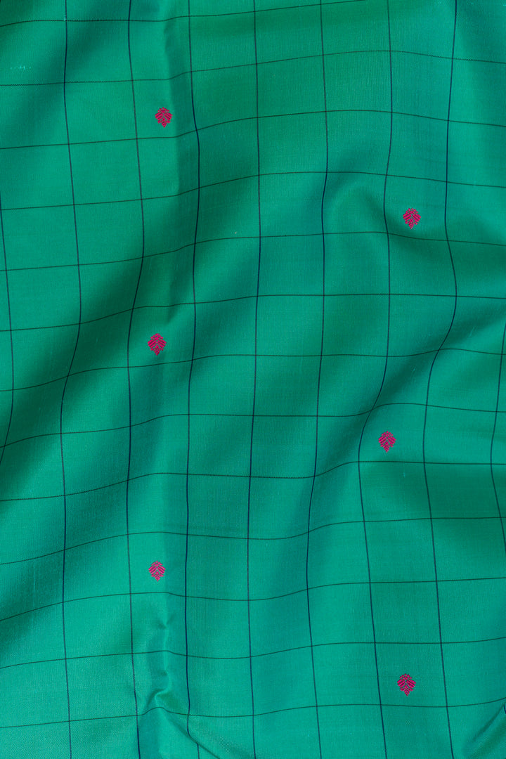 Turquoise Blue Thread Border Pure Kanchipuram Silk Saree - Clio Silks