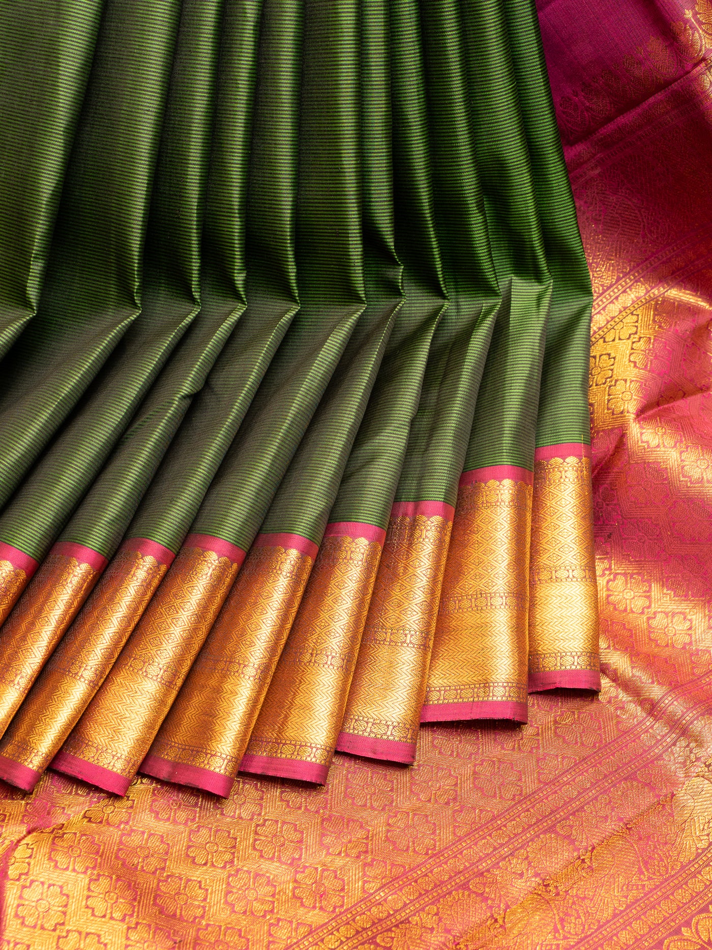 Bottle Green Stripes Pure Kanchipuram Silk Saree