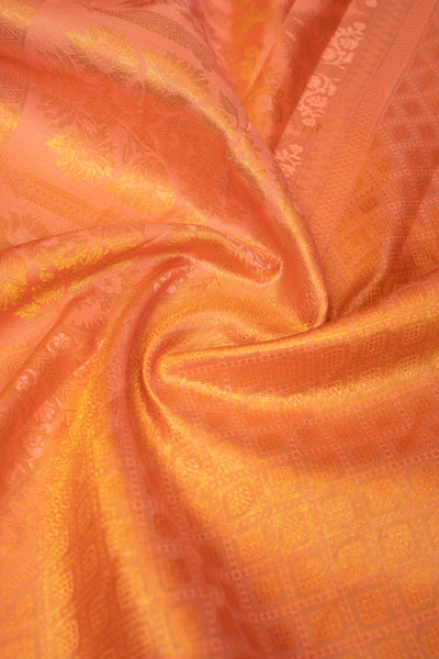 Dark Purple and Peach Floral Woven Pure Kanchipuram Silk Saree - Clio Silks